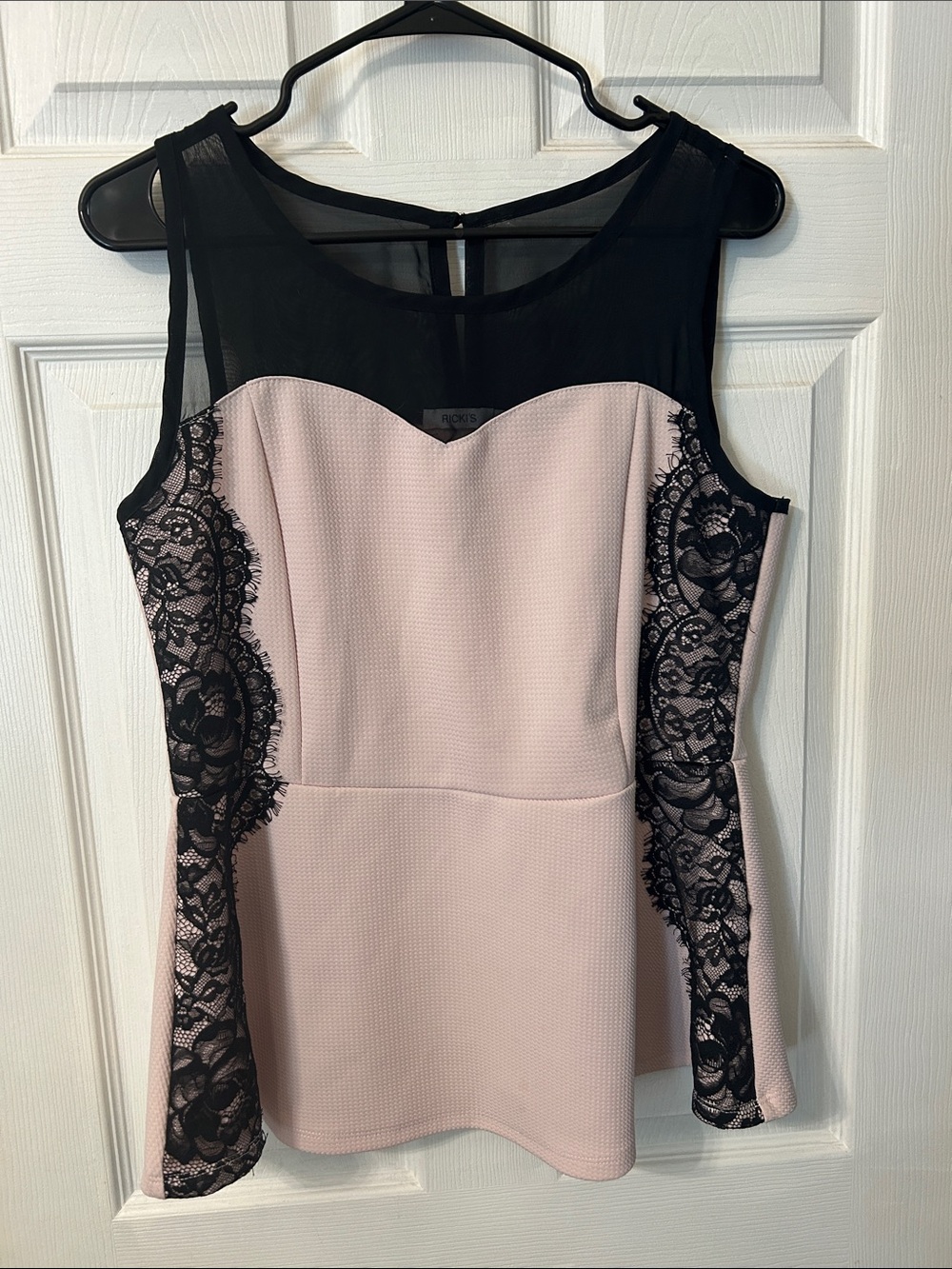 Ricki's Blush Pink and Black Lace Peplum Top